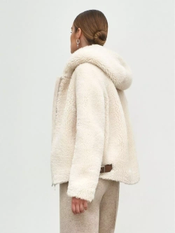 Искусственная шуба с капюшоном, жемчужная, Северина