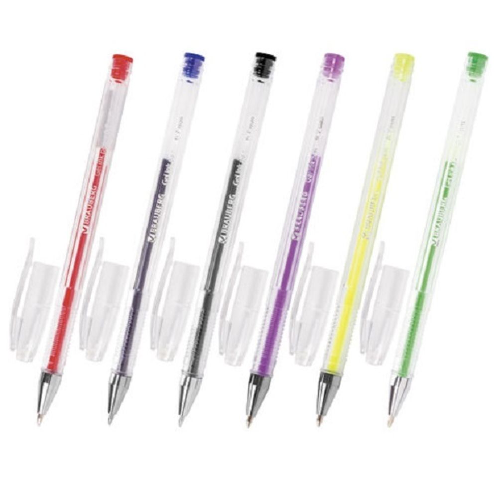 Набор гелевых ручек 6цв. Brauberg  Jet, 0,7мм, прозрачный корпус