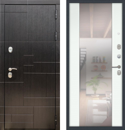 Входная металлическая дверь с зеркалом ReX (Рекс) 20 Венге / СБ-16 Силк сноу (белый матовый, без текстуры)