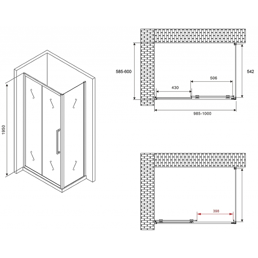 Душевой уголок Abber Schwarzer Diamant 100x60 AG30100H-S60 профиль Хром стекло прозрачное