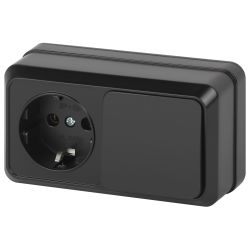 Блок розетка с выключателем Intro Quadro 2-701-05 горизонтальный 10-16-А-250В IP20 ОУ антрацит | Intro Quadro