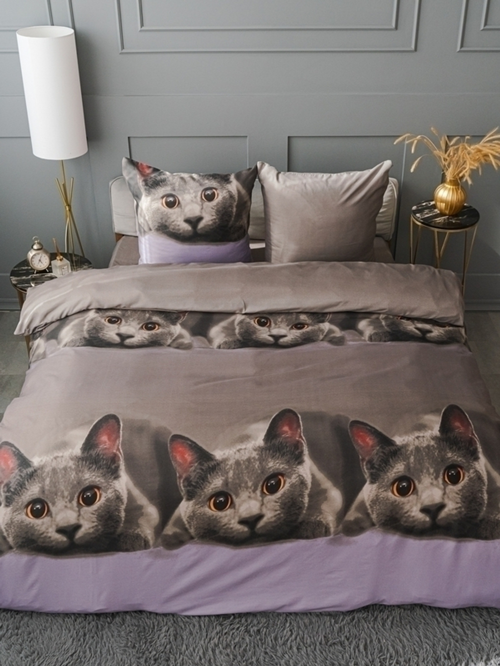 Постельное белье 1,5 полисатин Павлайн Серый котик