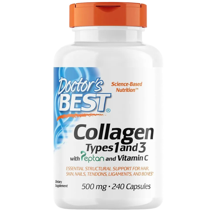Коллаген 1 и 3 типа, Doctor&#39;s Best Collagen Types 1 and 3 and Vitamin C, 500 мг, 240 капсул
