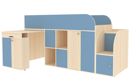 Кровать-чердак КарИВи Малыш 3  Дуб Молочный Светло-синий, голубой