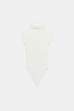 ZARA ХЛОПКОВОЕ БОДИ С ВОРОТНИКОМ-СТОЙКОЙ, ЖЕЛТОВАТО-БЕЛЫЙ