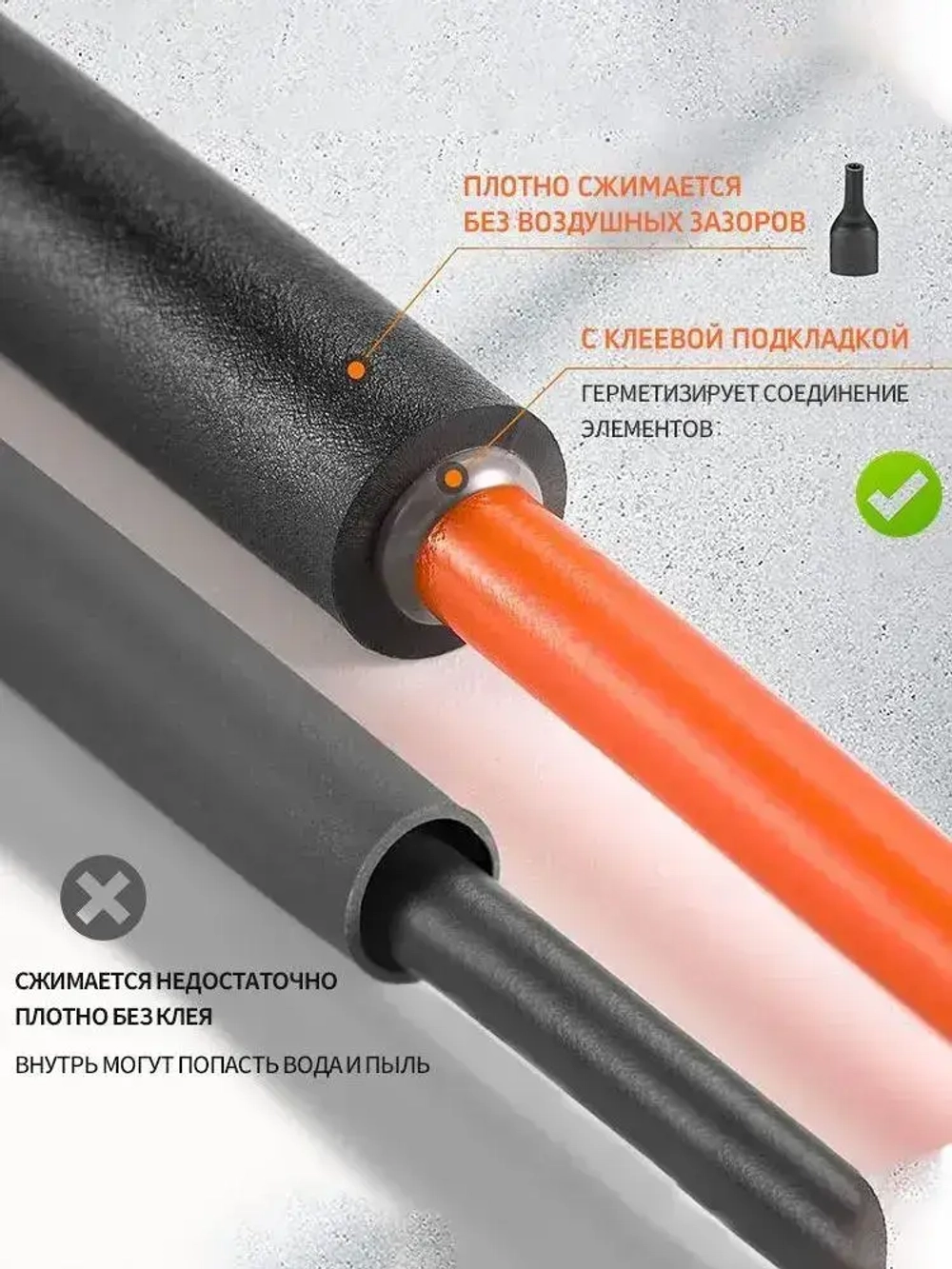 Термоусадка для проводов, черная 1.6/0.5 мм, термоусадочная трубка с клеевым слоем ТТК (3:1) для электрики и для рыбалки,10 М