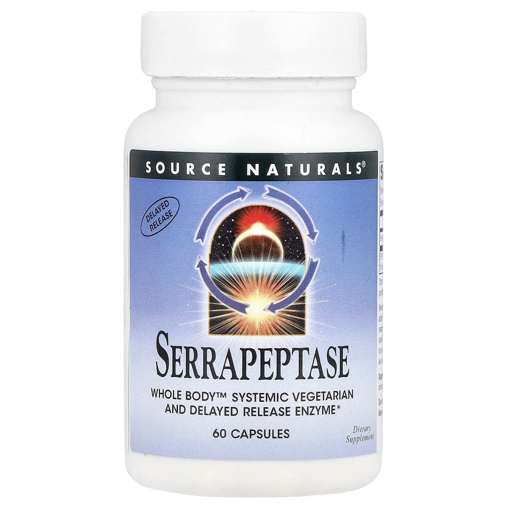 Source Naturals, Серрапептаза, 60 капсул (60 000 SPU в 1 капсуле)