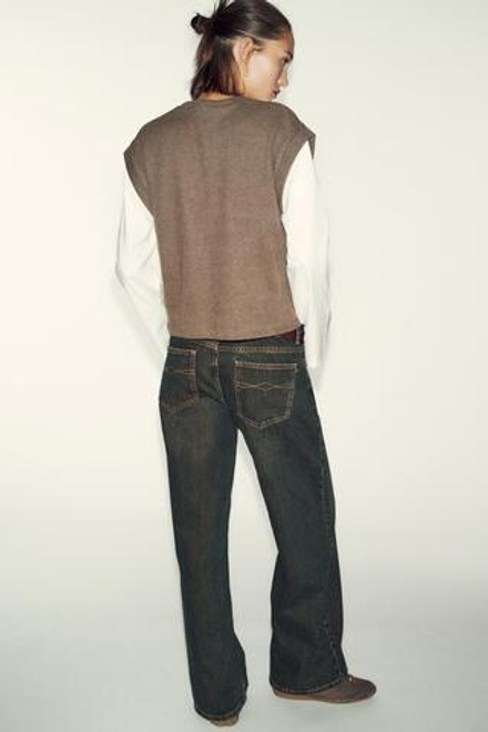 ZARA ФУТБОЛКА С КОМБИНИРОВАННЫМ ЖИЛЕТОМ, ЭКРЮ/БЕЖЕВЫЙ