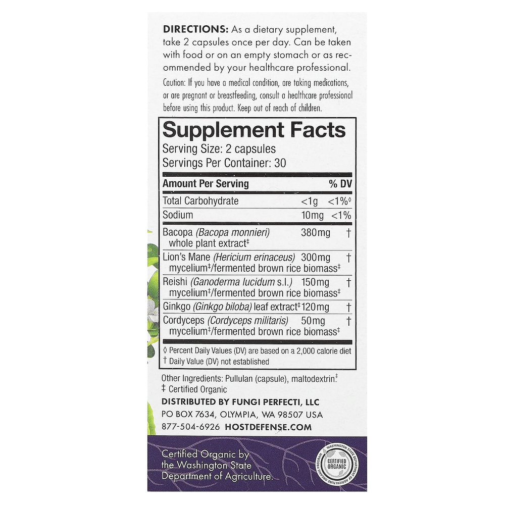 Host Defense, MycoBotanicals, добавка для улучшения работы мозга, 60 капсул