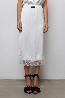 Юбка миди с кружевом молочная