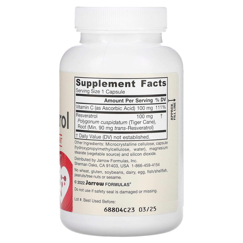 Jarrow Formulas, Ресвератрол, 120 растительных капсул