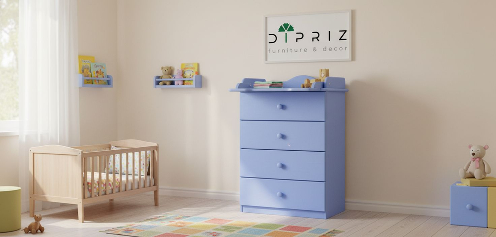 Комод, 60х44х88, Алиса, пеленальный, с ящиками, для одежды и игрушек, деревянный, синий воск, Dipriz