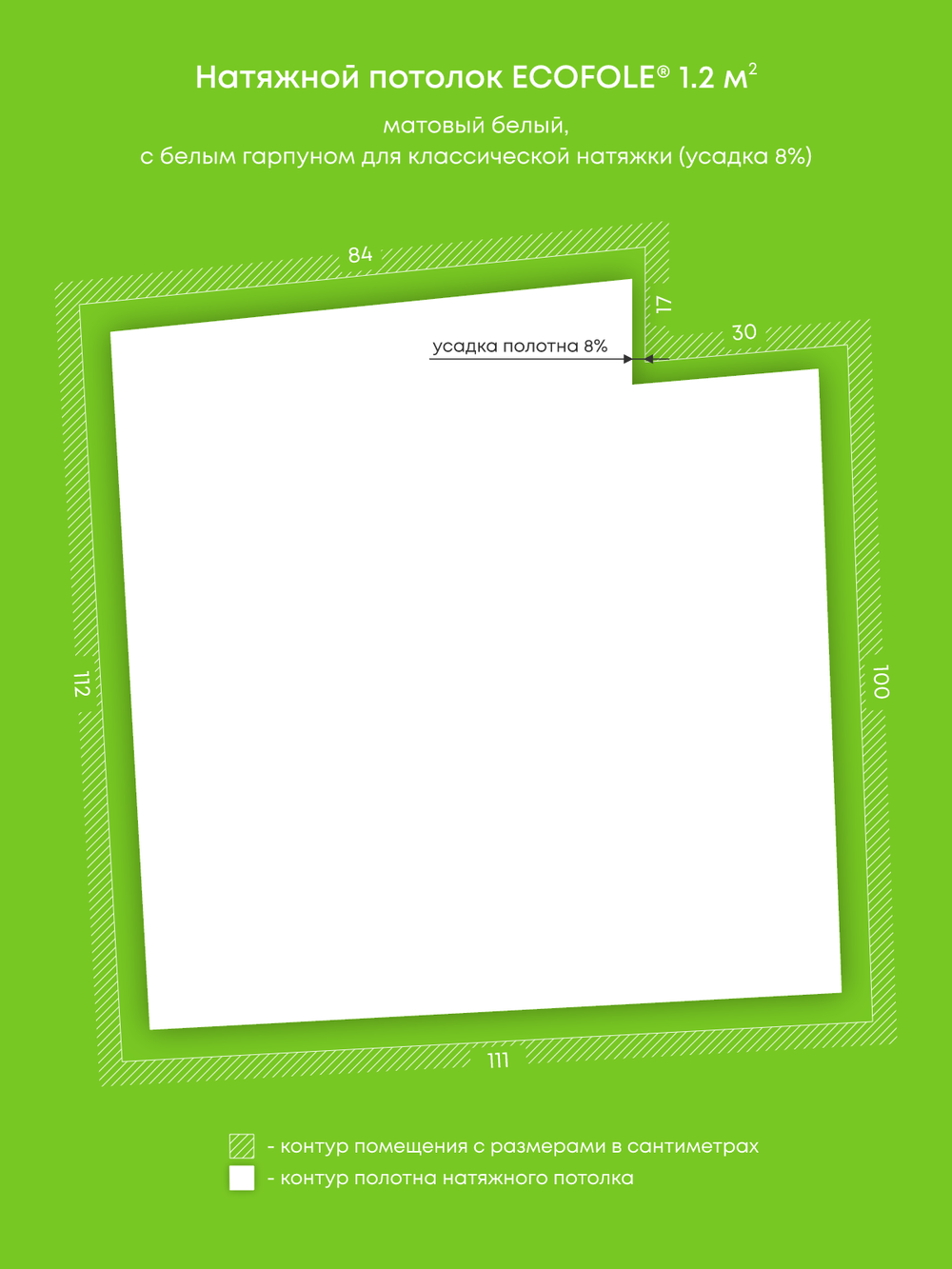 Матовый натяжной потолок 1.2 м2