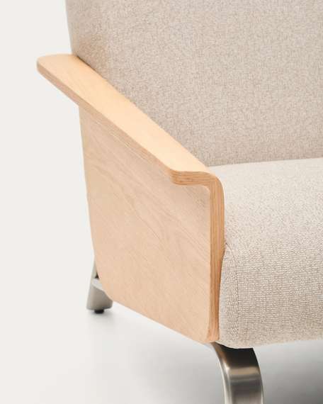 Трехместный диван Amsen, бежевый с подлокотниками из шпона дуба