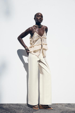 ZARA ДЖИНСЫ Z1975 WIDE LEG С ВЫСОКОЙ ПОСАДКОЙ, ЖЕЛТОВАТО-БЕЛЫЙ