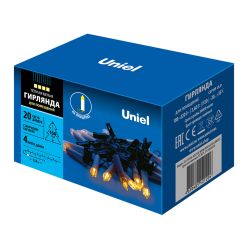 ULD-S0400-020-SGA WARM WHITE IP20 CANDLES Гирлянда светодиодная Свечки. 4м. 20 светодиодов. Теплый белый свет. Постоянное свечение. Провод зеленый. ТМ Uniel