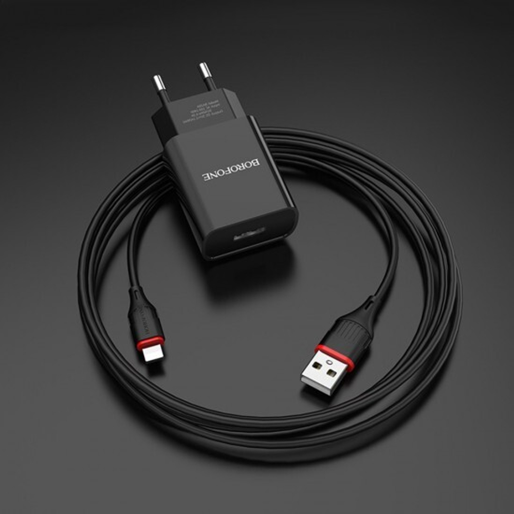Сетевое зарядное устройство BOROFONE BA20A Sharp, кабель Lightning, 012993 Черный