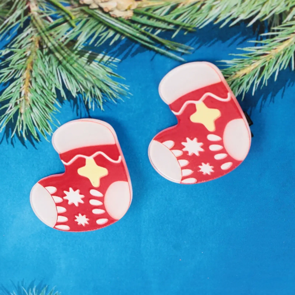 Зажимы для волос детские 2шт «БИСКВИТ», новогодний носочек, 5см