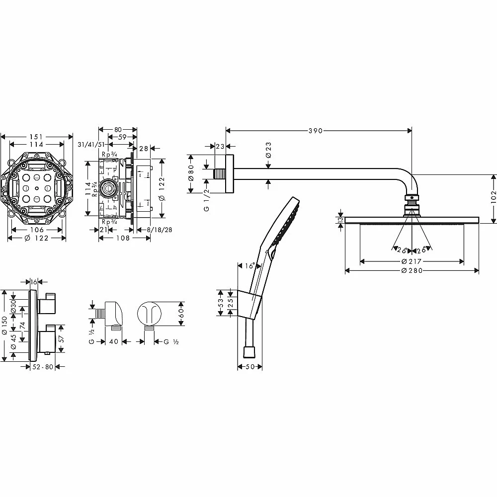 Душевая система Hansgrohe Croma 27961670 черный матовый