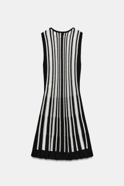 ZARA КОРОТКОЕ ТРИКОТАЖНОЕ ПЛАТЬЕ В ПОЛОСКУ, БЕЛЫЙ/ЧЕРНЫЙ