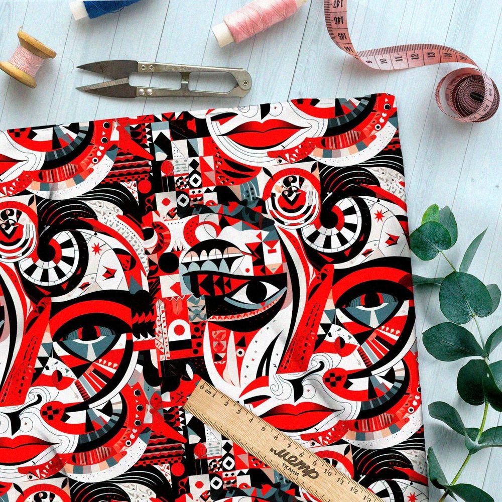 Ткань премиум габардин графический стиль