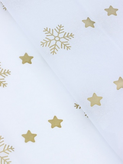 Бумага упаковочная тишью "Снежинки со звездами", золотистый, 50 х 66 см 10888461