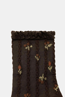 ZARA НОСКИ С ЦВЕТОЧНЫМ ПРИНТОМ И КРУЖЕВОМ, КОРИЧНЕВЫЙ