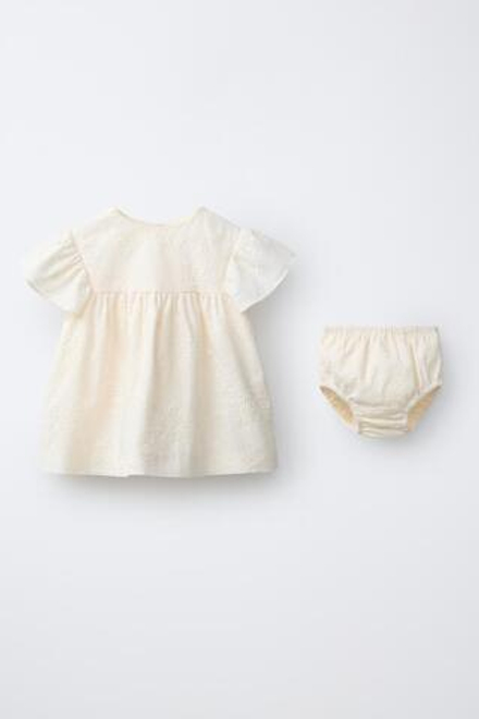 ZARA ПЛАТЬЕ И ТРУСИКИ С ВЫШИВКОЙ, ЭКРЮ