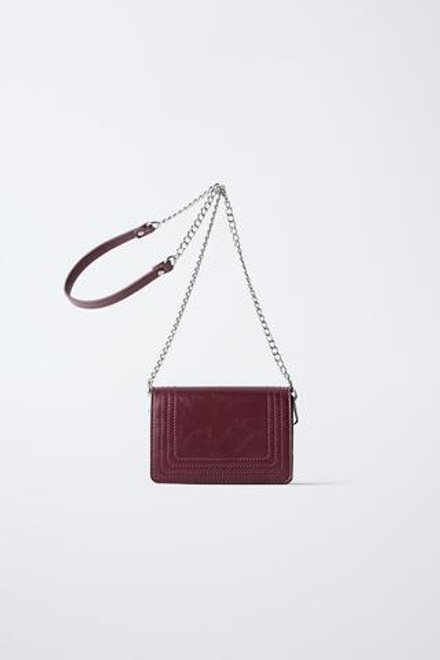ZARA СУМКА С КОНТРАСТНОЙ СТРОЧКОЙ, ГРАНАТОВЫЙ
