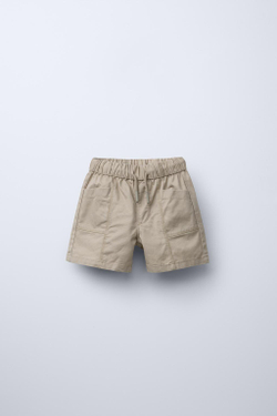 ZARA ШОРТЫ-БЕРМУДЫ С КОНТРАСТНОЙ СТРОЧКОЙ, СВЕТЛО-БЕЖЕВЫЙ