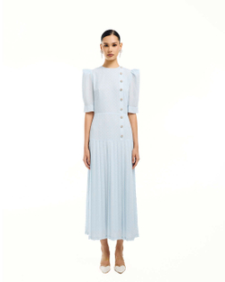 Платье Primavera (Примавера) на запах, голубое в белый горох