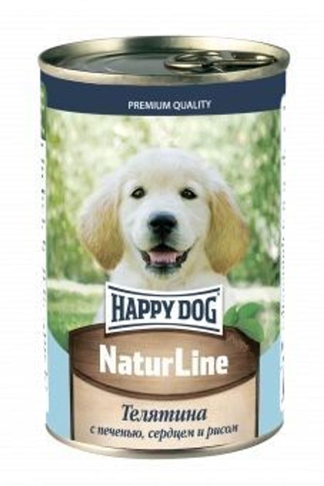 Консервы Happy Dog Natur Line для щенков телятина с печенью, сердцем и рисом 410 г