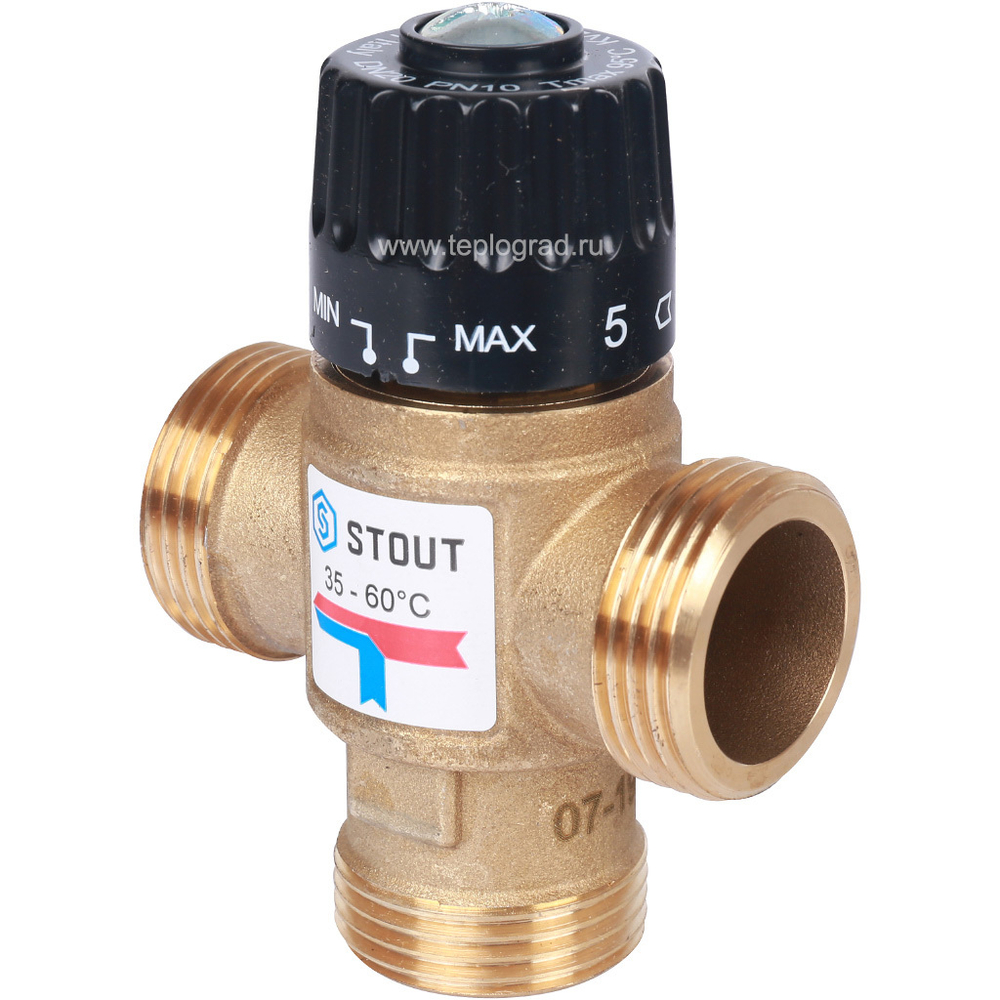 Трехходовой термостатический смесительный клапан Stout 1 НР 35-60°С KVs 2.5