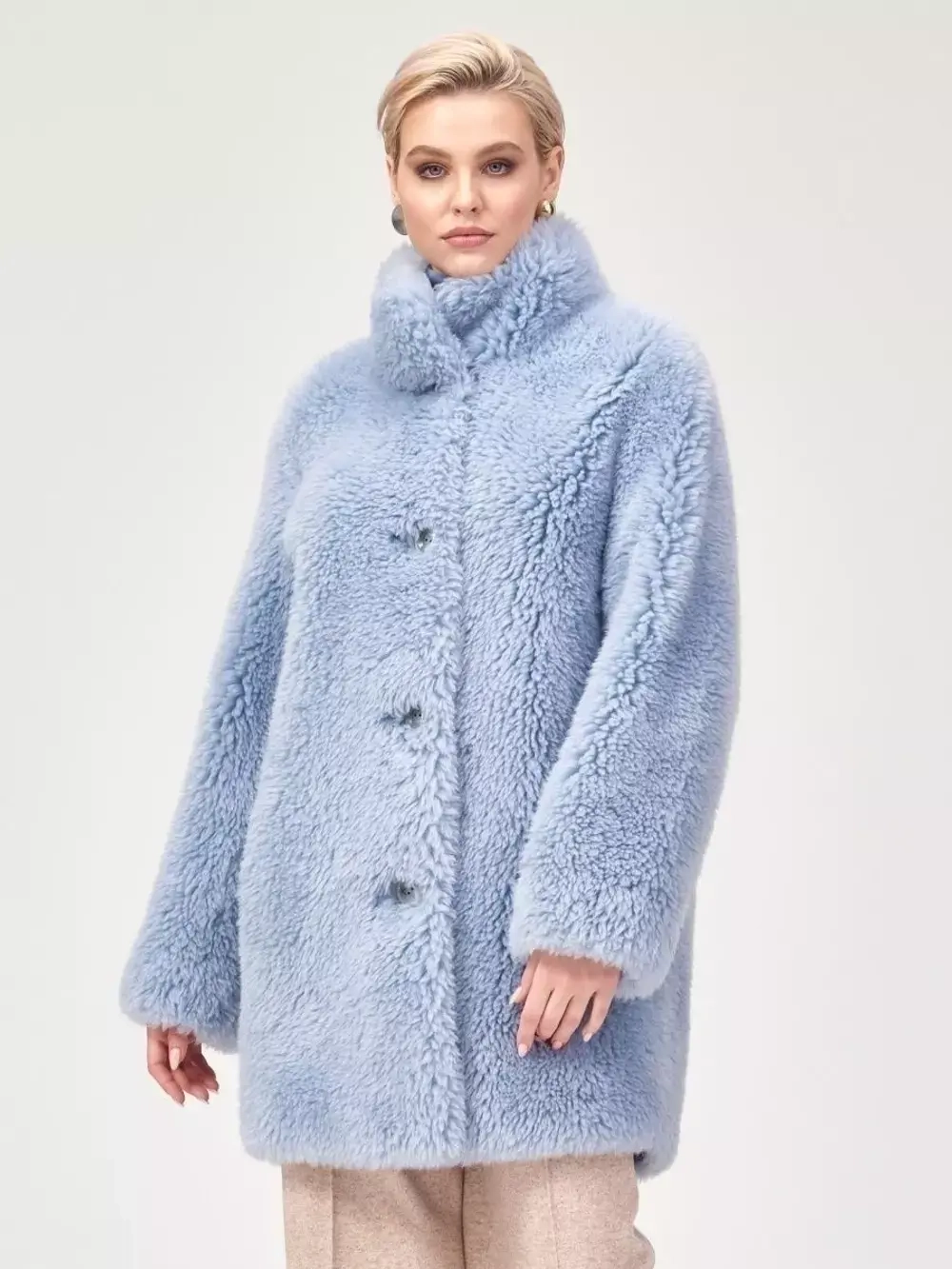 Шуба из шерсти чебурашка тедди экошуба, голубая, SilverFox