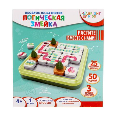 Головоломка Веселое IQ-развитие "Логическая змейка" 3 уровня сложности, 50 заданий( ИК-8711)