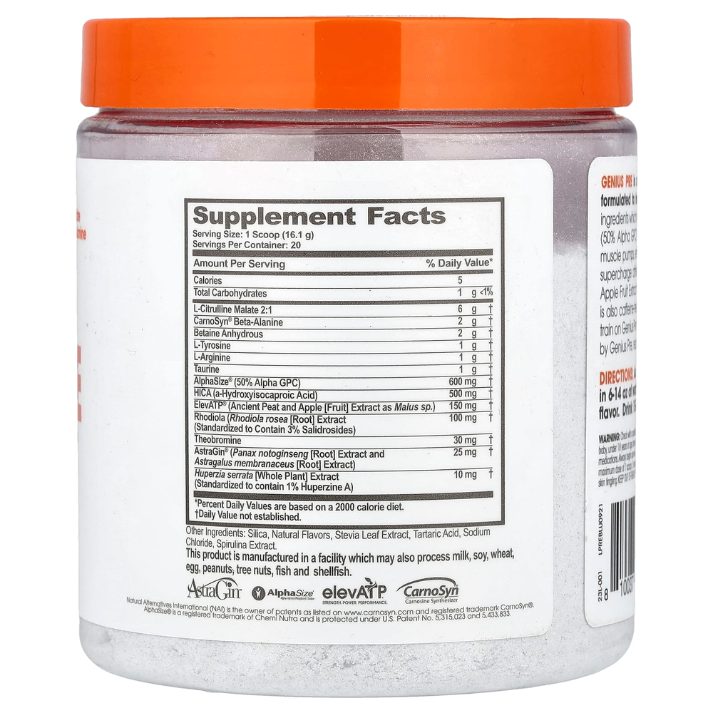 The Genius Brand, Genius Pre, голубая малина, 322 г (11,35 унции)