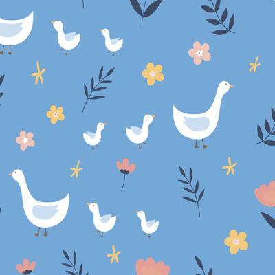 Гуси лебеди на голубом фоне