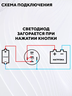 Кнопка металлическая, с индикатором, для монтажа на корпус (12-24 В, 22 мм)