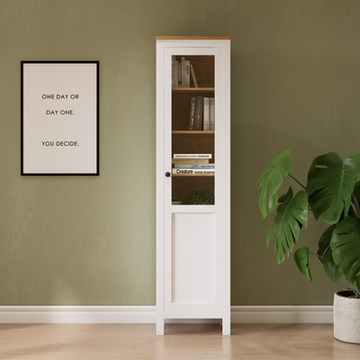 Шкаф-витрина Хемнэс/Кымор, ст/пн 49х198х37см, белый/светло-коричневый