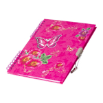 Блокнот в футляре 21,5 см * 25 см, гребень, Alingar, ламинация, замочек, ручка, 40 л., линия, "Бабочки на цветочном поле"