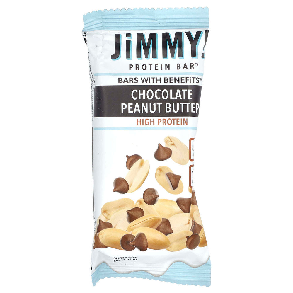 JiMMY!, Bars With Benefits, протеиновый батончик, шоколад с арахисовой пастой, 12 батончиков, 58 г (2,05 унции)