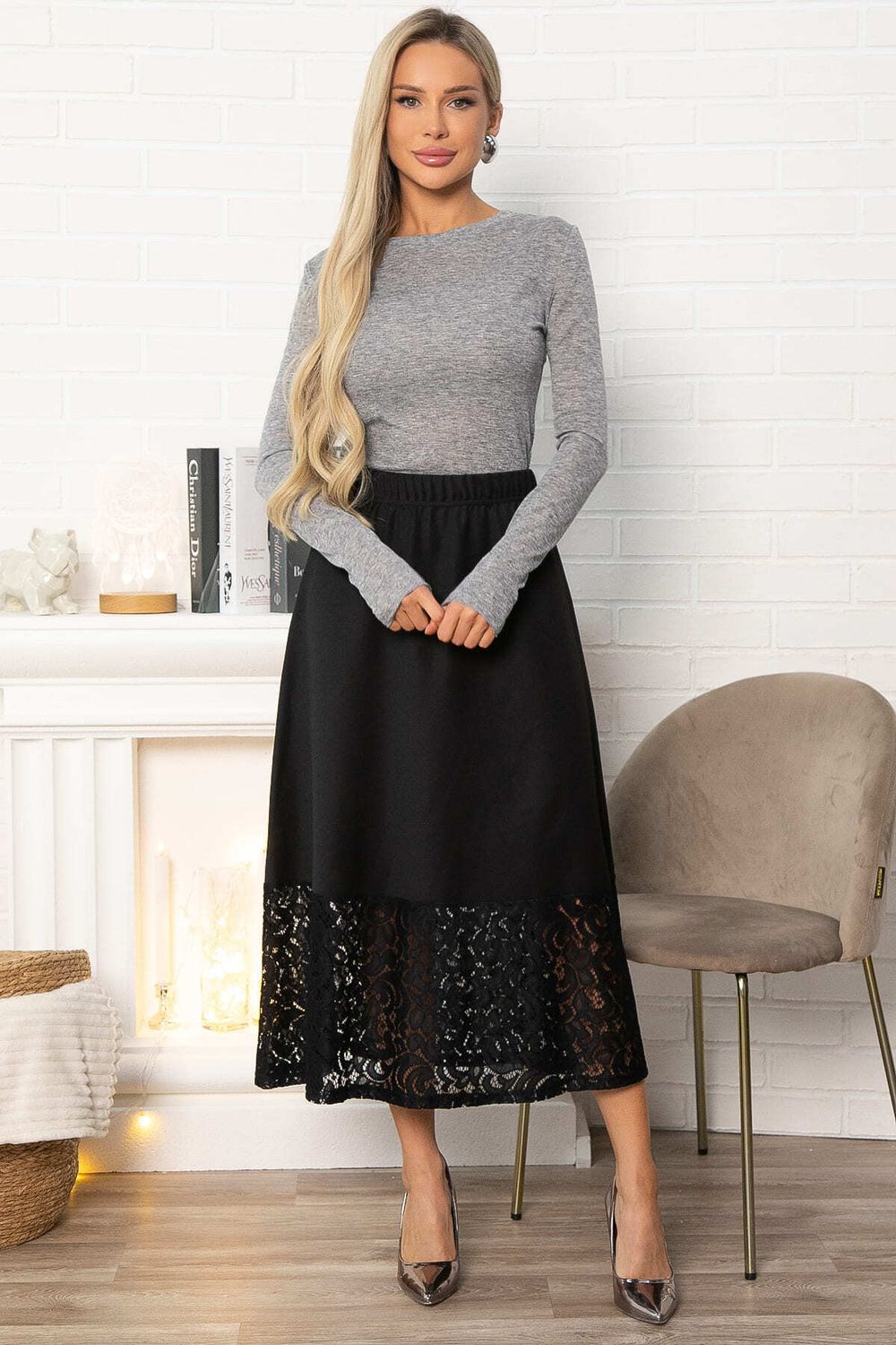 Юбка с кружевом Элегия (черная) Ю14913-10М LT Collection