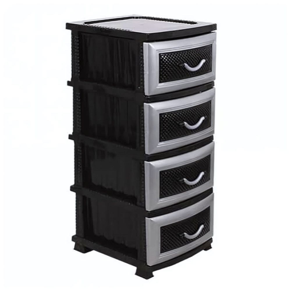 Комод "Дельфин" 4 секции, черный / серебристый перламутр РП-411