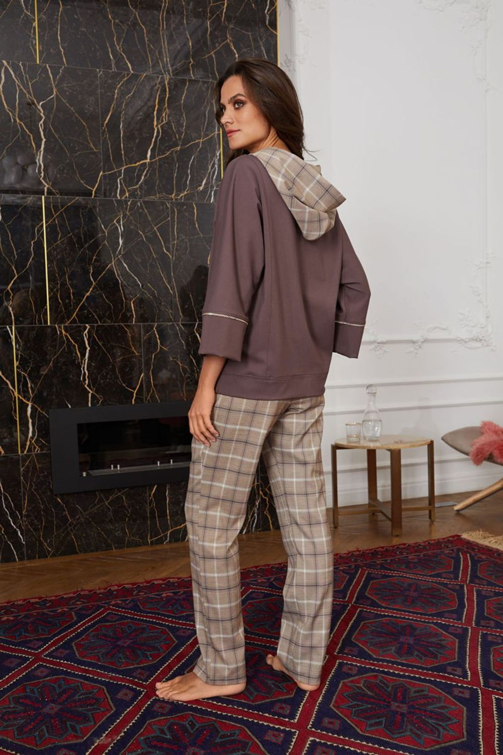 Элегантная домашняя толстовка из хлопковой ткани (Размер: S) (Цвет: коричневый)