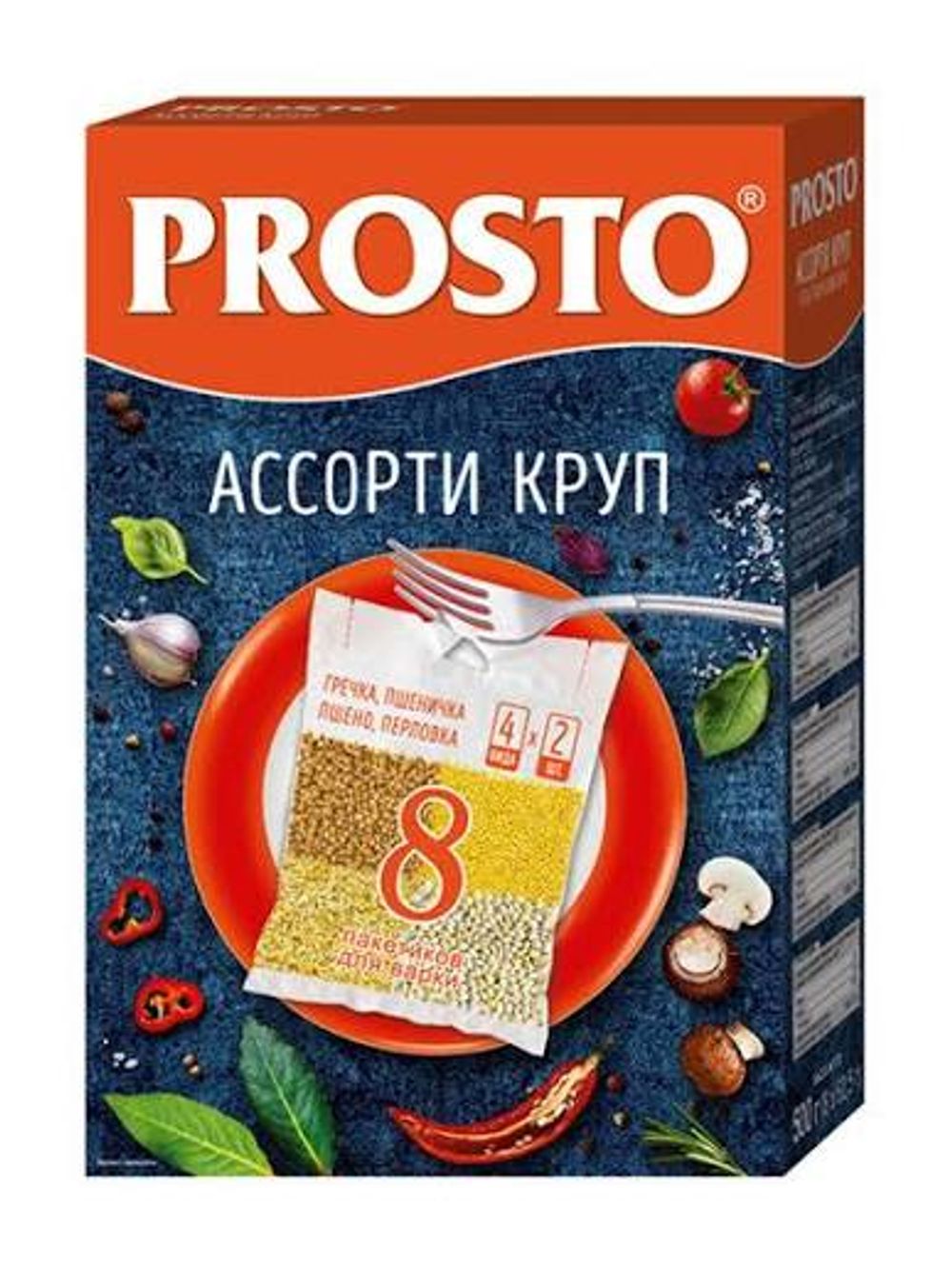 Ассорти "Prosto" круп (гречка,пшеничка,пшено,перловка) 500г