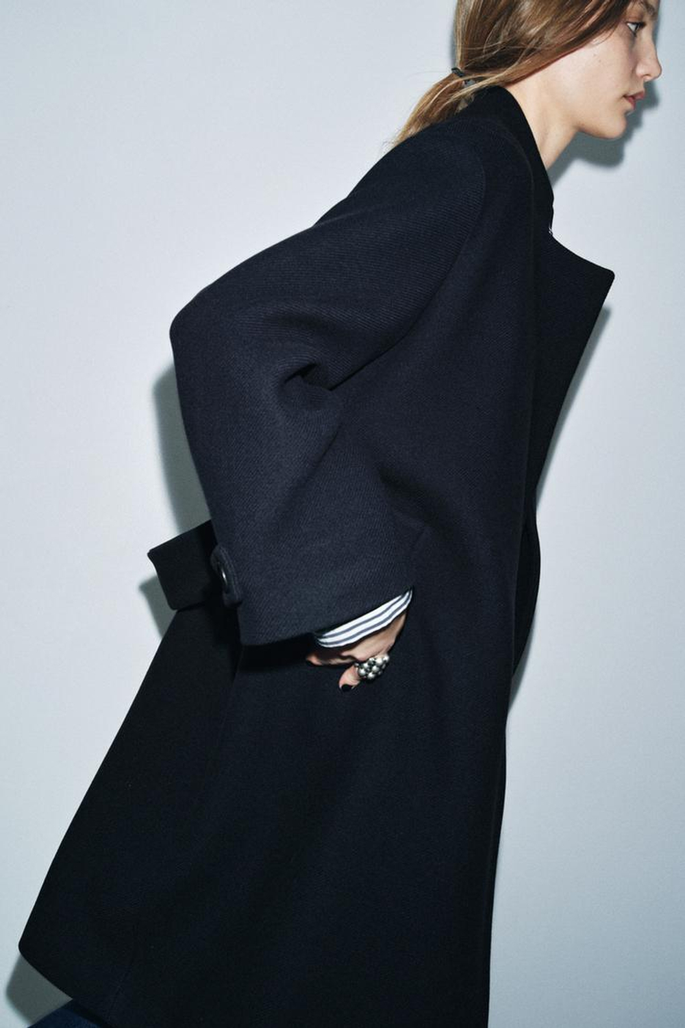 ZARA ПАЛЬТО ИЗ СМЕСОВОЙ ШЕРСТИ — ZW COLLECTION, МОРСКОЙ ТЕМНО-СИНИЙ