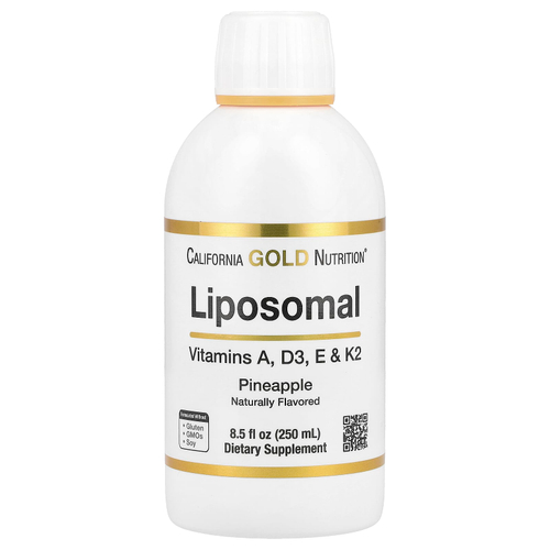 California Gold Nutrition, липосомальные витамины A, D3, E и K2, со вкусом натурального ананаса, 250 мл (8,5 жидк.унции)