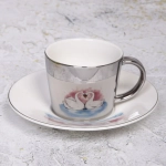 Чайная пара (зеркальная кружка 230мл+блюдце) анаморфный дизайн «Лебеди»