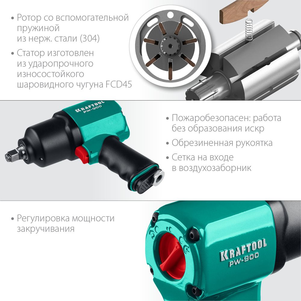 KRAFTOOL PW-900, 1/2″, 880 Н·м, ударный пневматический гайковерт (64210)