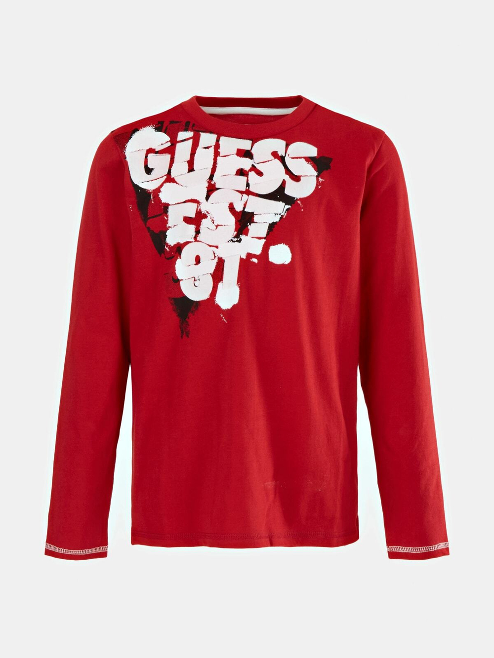 Футболка с длинным рукавом GUESS Красный/Термопринт: бело-черный треугольник-надпись Мальчик